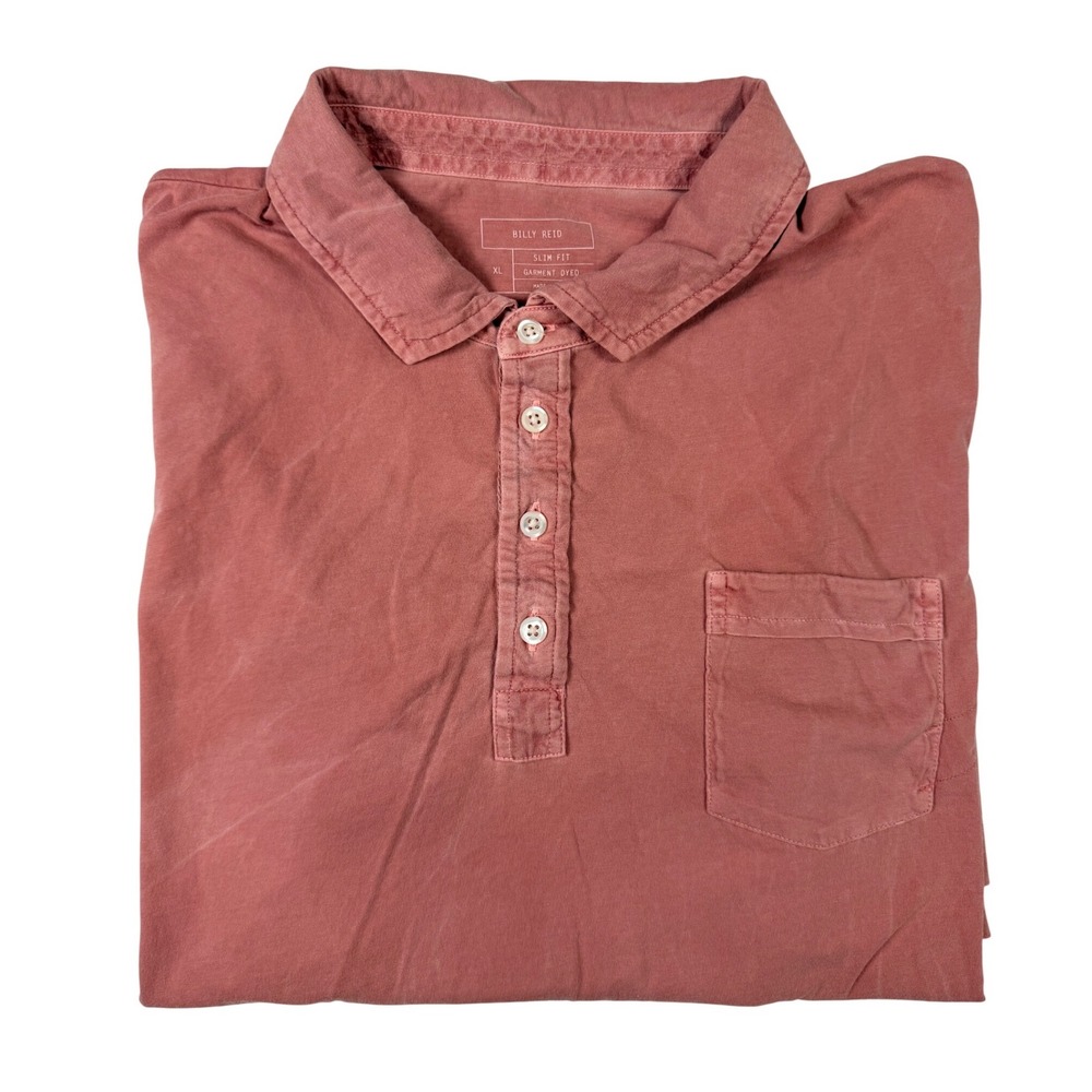 Billy Reid Polo Shirt Mens XL Red Excellent Slim Fit Garment Dyed Cotton Pocket